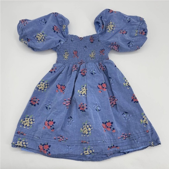 JANIE AND JACK Floral Smocked Bubble Sleeve Dress Girls Size 5 Summer Cotton - Picture 4 of 10